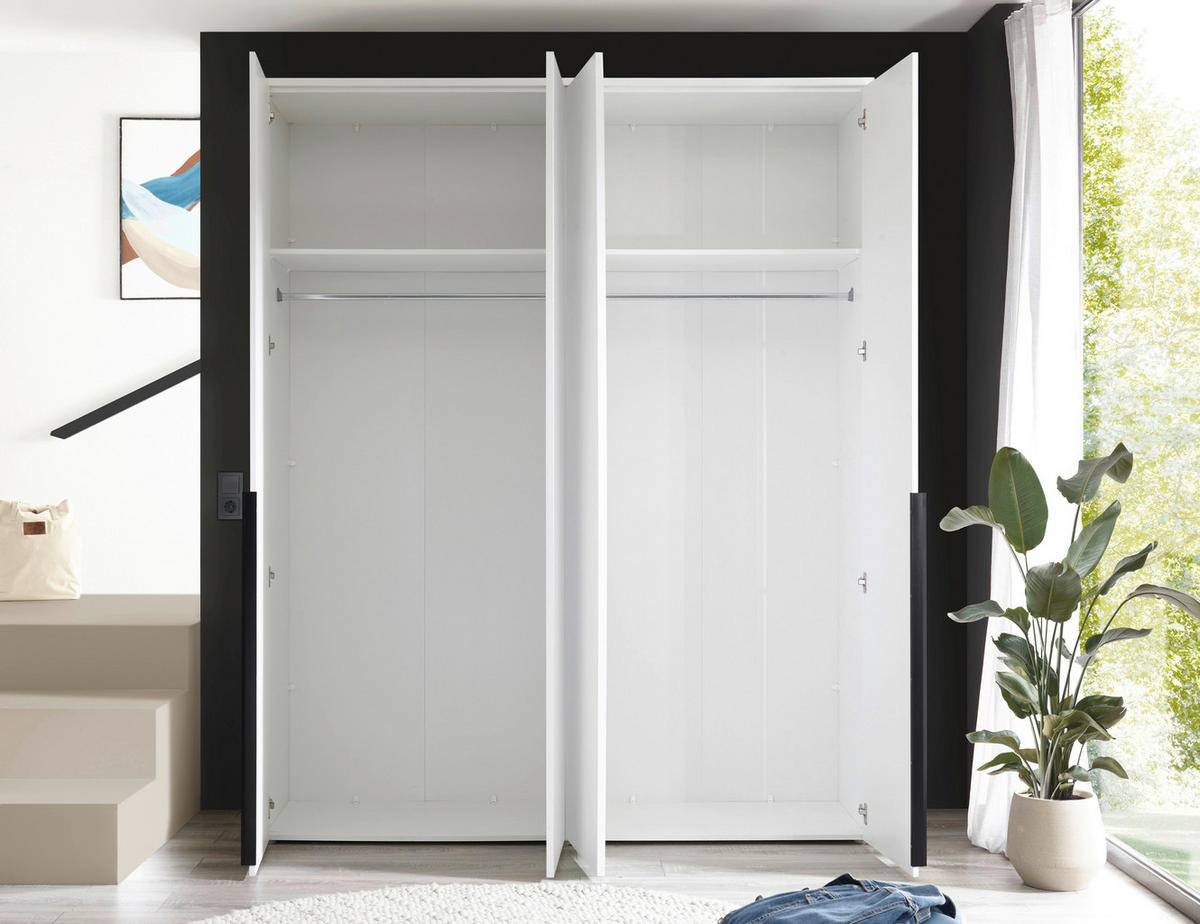 DREHTÜRENSCHRANK 180/225/52 cm 4-türig Weiß  - Schwarz/Weiß, MODERN, Holzwerkstoff/Kunststoff (180/225/52cm) - MID.YOU