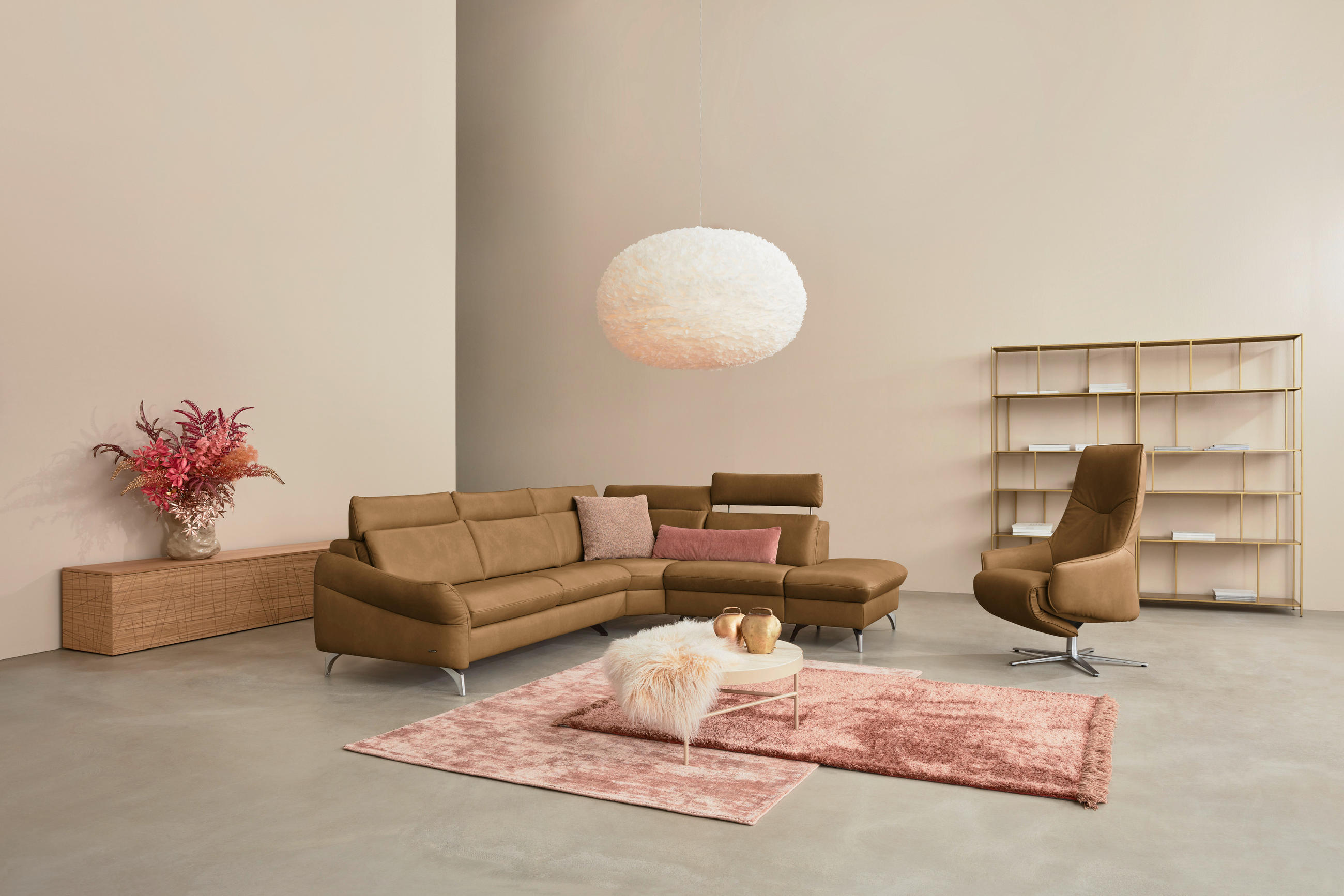 ECKSOFA in Echtleder Honig, Currygelb  296/242 cm  - Currygelb/Edelstahlfarben, KONVENTIONELL, Leder/Metall (296/242cm) - Himolla Komfortklass