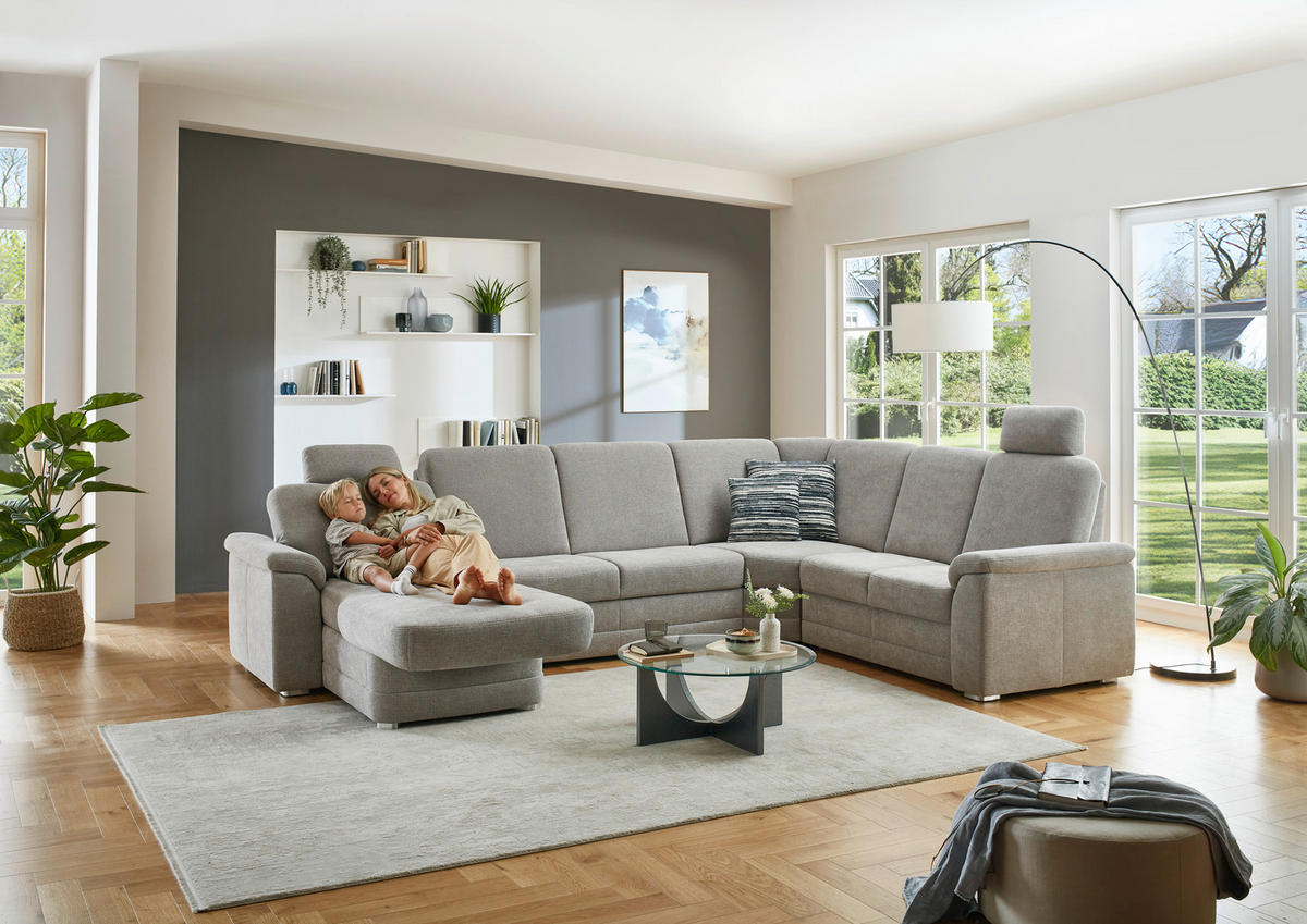 WOHNLANDSCHAFT  in Chenille Hellgrau  - Hellgrau/Alufarben, KONVENTIONELL, Holz/Textil (160/329/235cm) - Beldomo Comfort