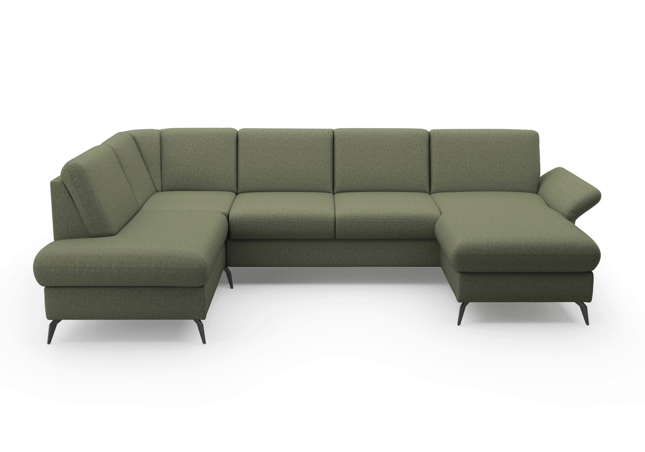 WOHNLANDSCHAFT in Flachgewebe Olivgrün - Schwarz/Olivgrün, Konventionell, Textil/Metall (195/314/164cm) - Sit & More