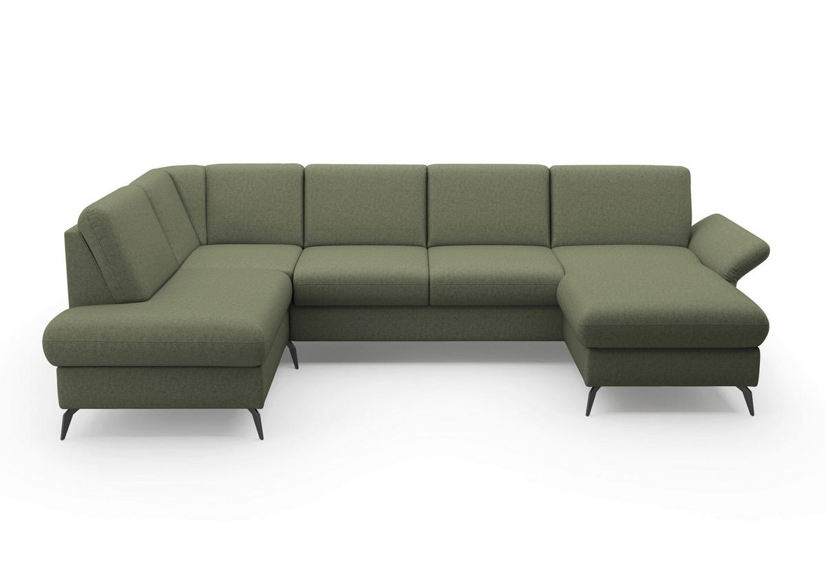 WOHNLANDSCHAFT in Flachgewebe Olivgrün  - Schwarz/Olivgrün, Konventionell, Textil/Metall (195/314/164cm) - Sit & More