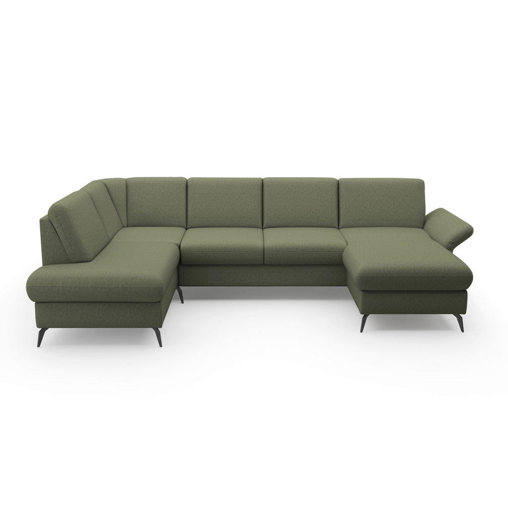 Thumbnail - Sit & More Wohnlandschaft Rochelle E, Olivgrün, Textil, 6,5-Sitzer, Ottomane links, U-Form, 314x195 cm, Goldenes M, Oeko...