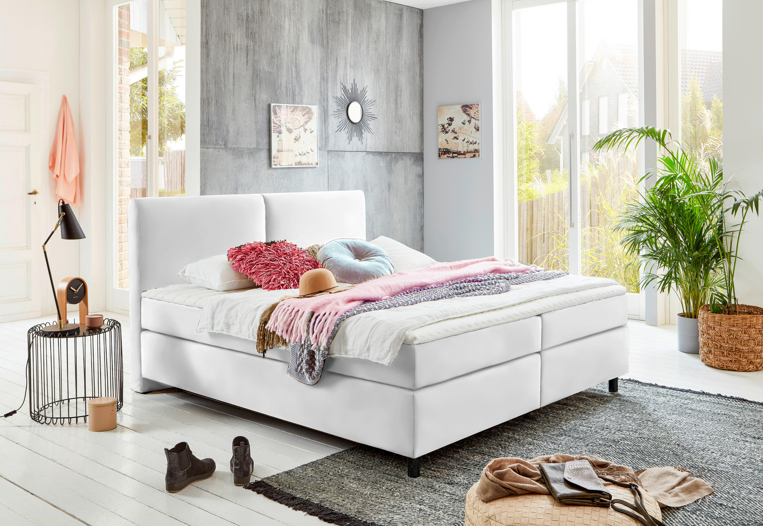 BOXSPRINGBETT 200/200 cm  in Weiss  - Weiss/Schwarz, Konventionell, Kunststoff/Textil (200/200cm) - Hom`in