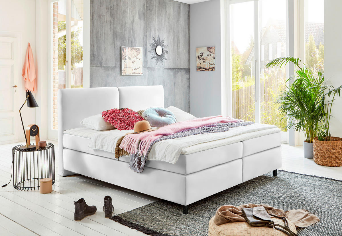 BOXSPRINGBETT 160/200 cm  in Weiss  - Weiss/Schwarz, Konventionell, Kunststoff/Textil (160/200cm) - Hom`in