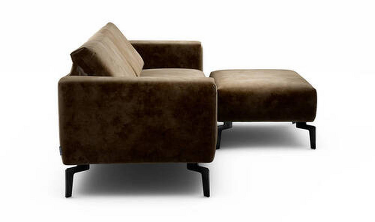 2,5-Sitzer inkl. Hocker in Samt Braun  - Schwarz/Braun, Design, Textil/Metall (220/86/86-94cm) - SENSOO