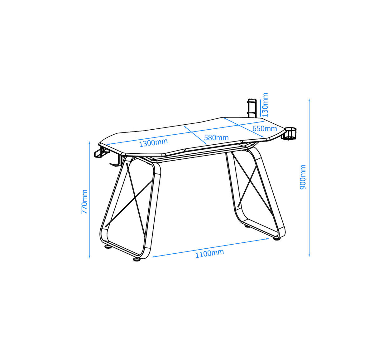 GAMINGTISCH Schwarz  - Schwarz, Design, Holzwerkstoff/Metall (146/90/69cm) - MID.YOU