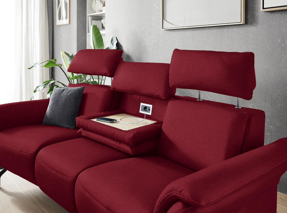 TRAPEZSOFA in Mikrofaser Rot  - Rot/Schwarz, Konventionell, Textil/Metall (221/103/95cm) - Dieter Knoll