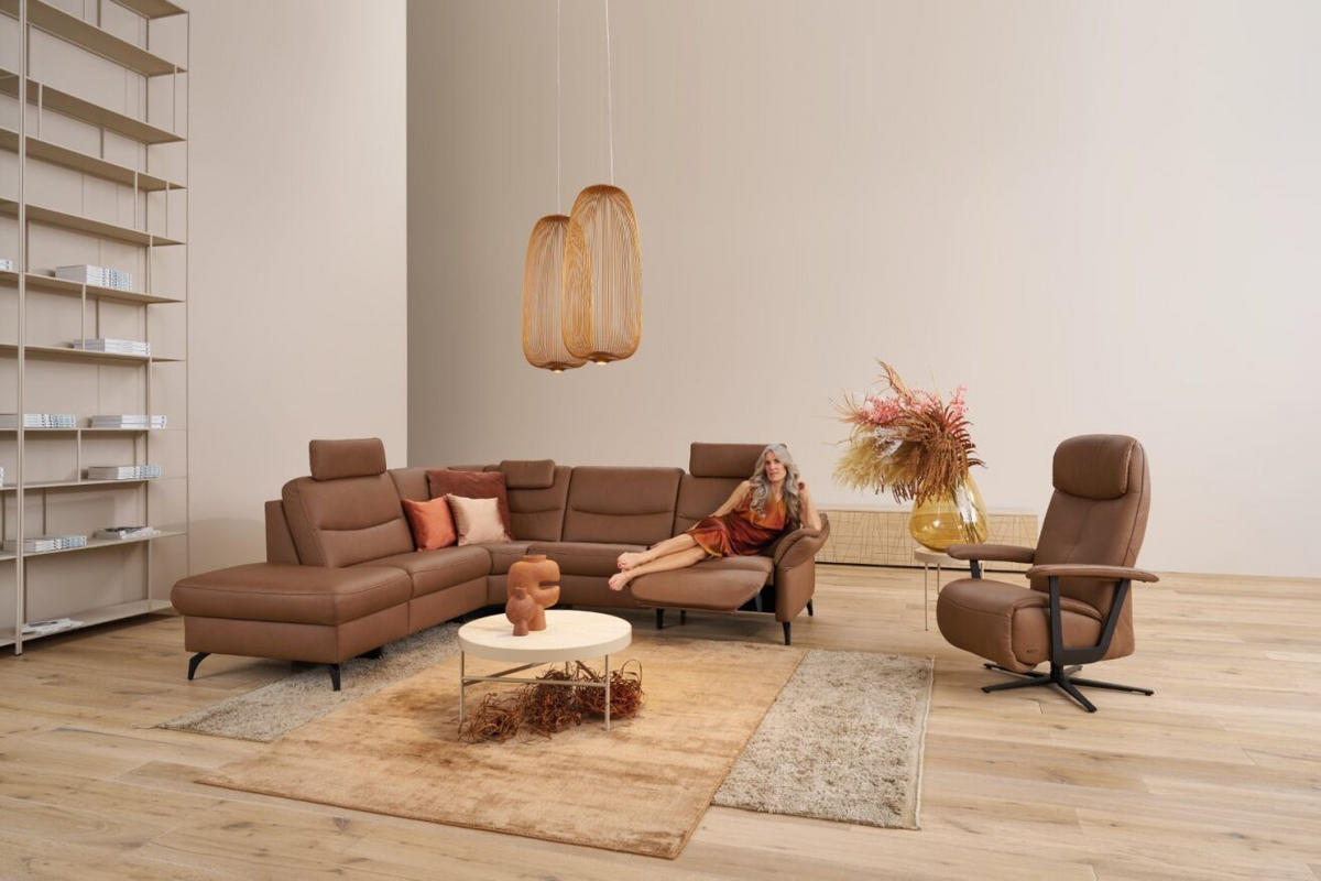 SAROKKANAPÉ bőr barna  - barna/antracit, Design, bőr/fém (249/278cm) - Himolla