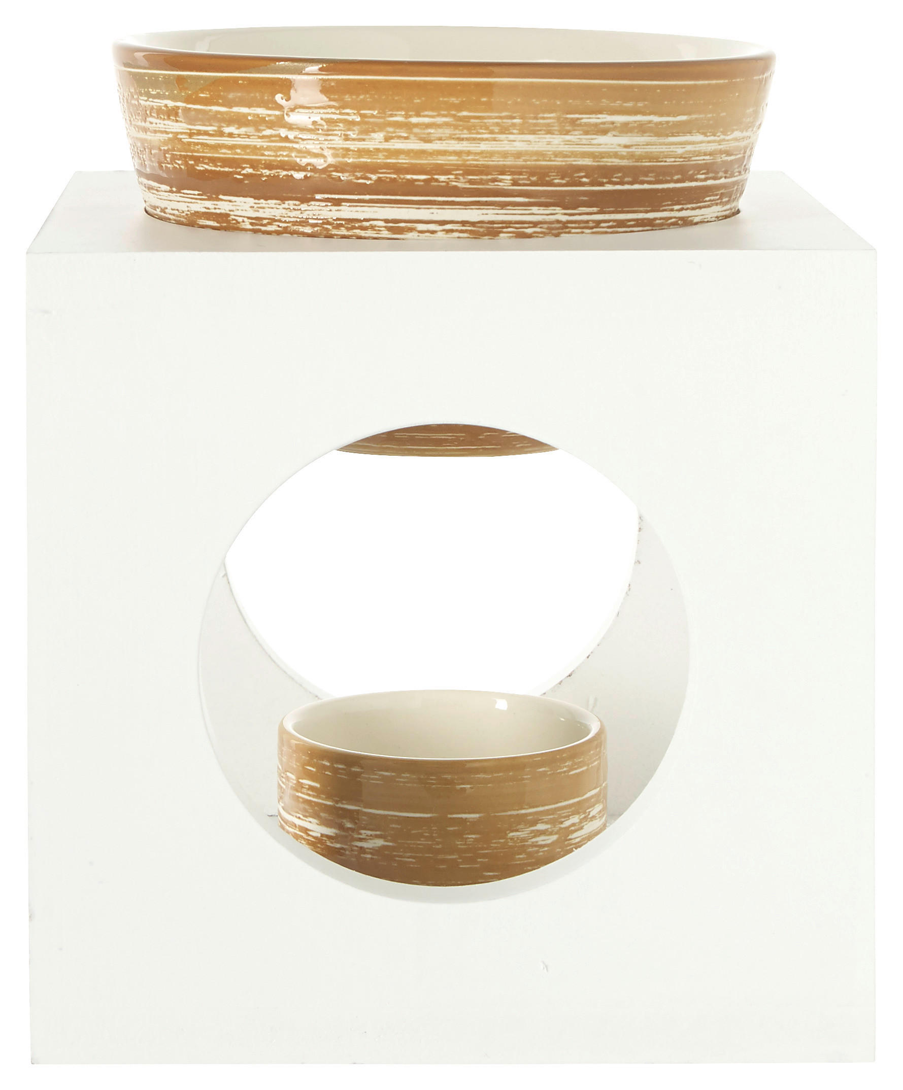 AROMALAMPA, dřevo, keramika - bílá/světle hnědá, Basics, dřevo/keramika (12/12/15cm)