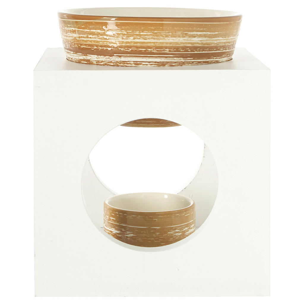 AROMALAMPA, dřevo, keramika - bílá, světle hnědá - sušené přírodní materiály