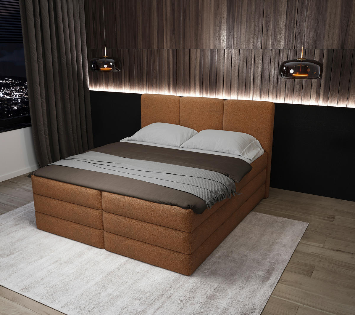 BOXSPRINGBETT 200/200 cm,  in Rostfarben, Bettkasten, Topper, H3 + H4 = fest + sehr fest  - Rostfarben/Schwarz, MODERN, Holz/Kunststoff (200/200cm) - MID.YOU