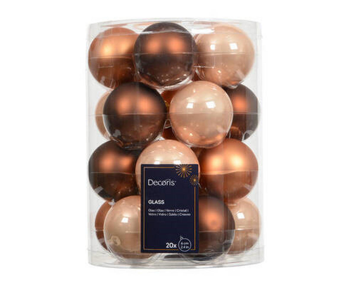 CHRISTBAUMKUGEL-SET 20-teilig  - Cognac/Perlmutt, KONVENTIONELL, Glas (6,00/6,00/6,00cm)