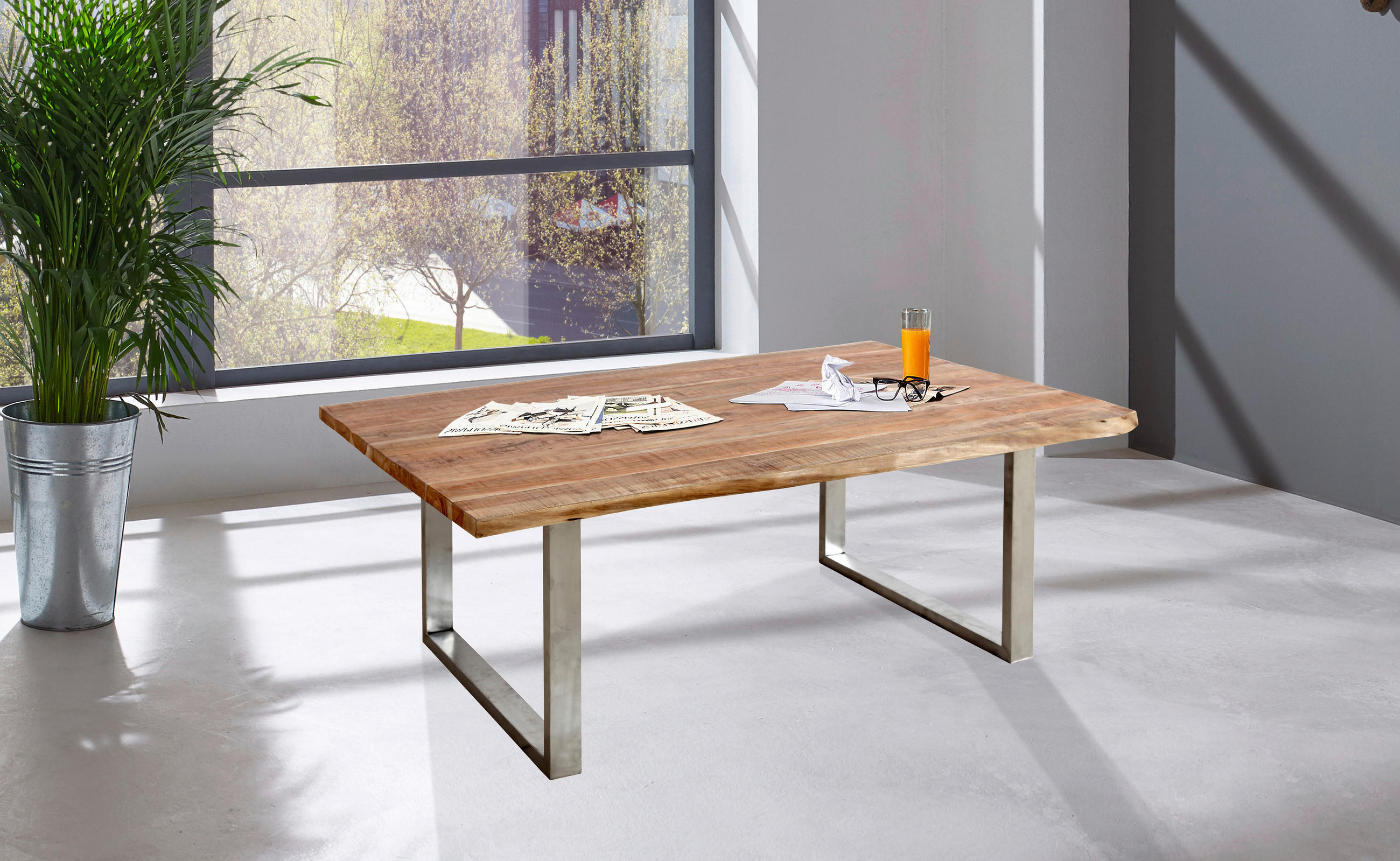 COUCHTISCH Akazie Hartholz 118/70/45 cm Akaziefarben, Edelstahlfarben  - Edelstahlfarben/Akaziefarben, Natur, Holz/Metall (118/70/45cm) - Landscape