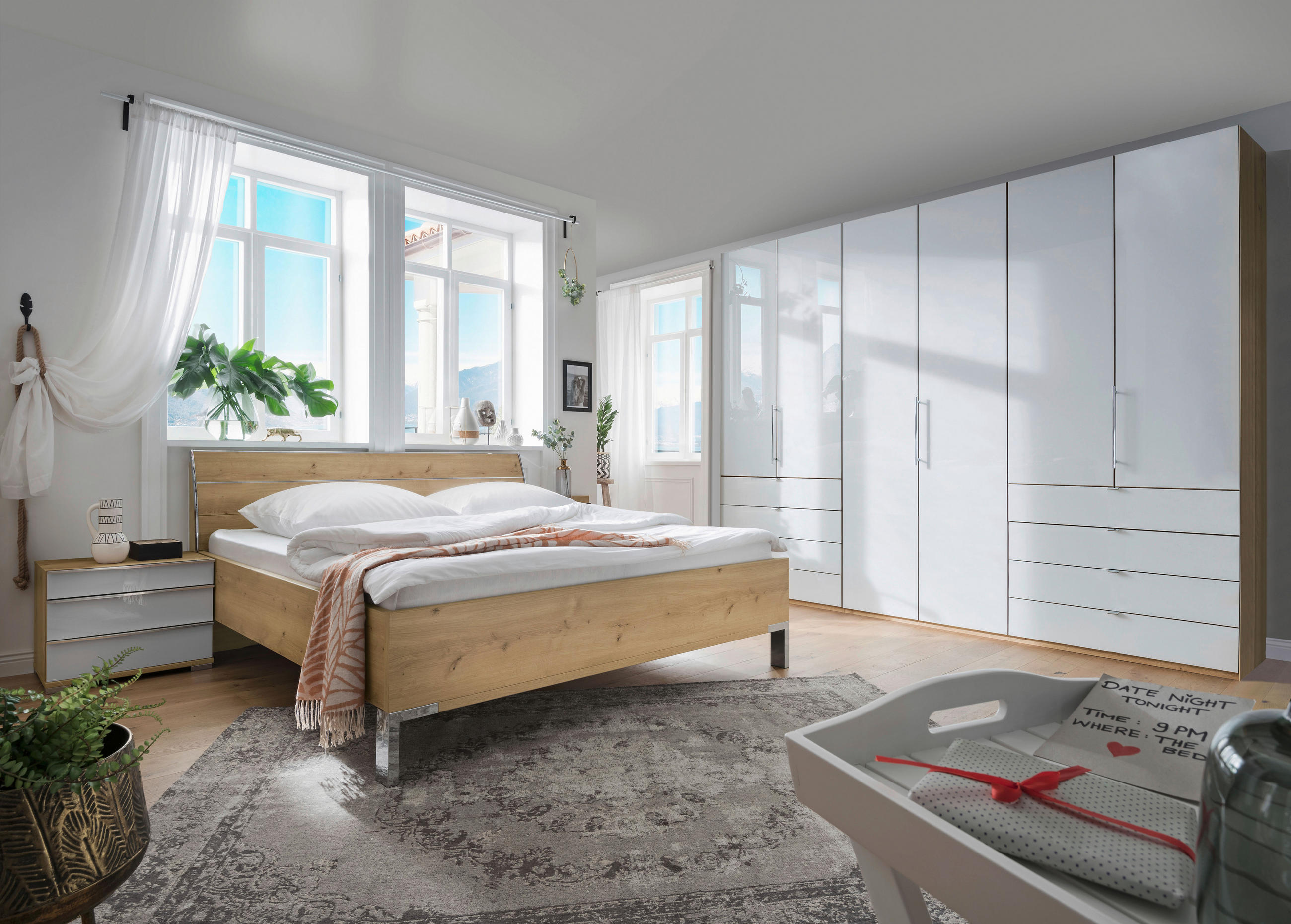 FALTTÜRENSCHRANK in Weiss, Eichefarben  - Chromfarben/Weiss, Konventionell, Glas/Holzwerkstoff (300/236/58cm) - Venda