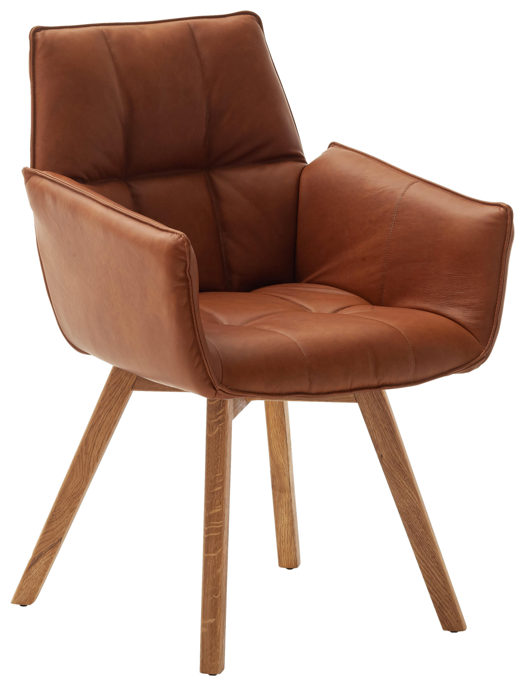 ARMLEHNSTUHL  Lederauswahl, Typenauswahl, Gestellauswahl, Sitzfläche 180° drehbar  Echtleder  Cognac  - Wildeiche/Cognac, Konventionell, Leder/Holz (61/87/63cm) - Linea Natura
