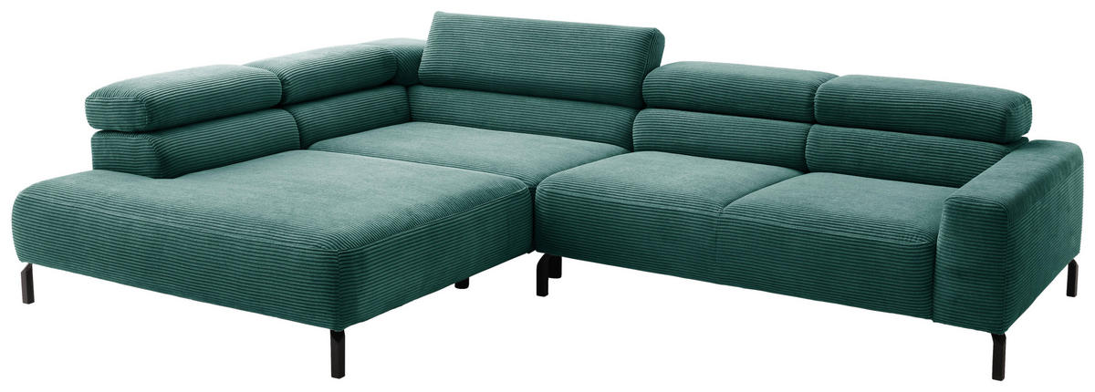 ECKSOFA inkl. Funktion in Cord Dunkelgrün  219/309 cm  - Dunkelgrün/Schwarz, MODERN, Textil/Metall (219/309cm) - Pure Home Lifestyle