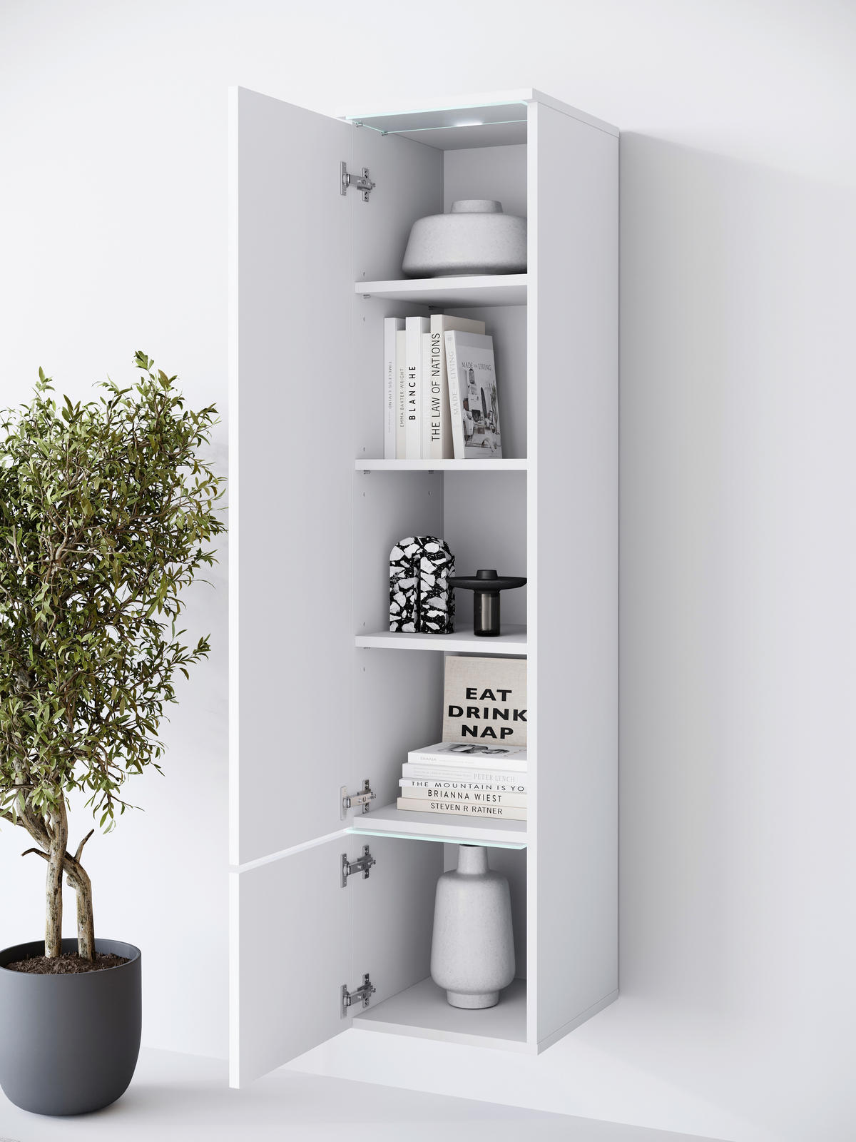 HOCHSCHRANK 30/130/33 cm  - Weiß Hochglanz/Weiß, Design, Holzwerkstoff/Kunststoff (30/130/33cm) - Livetastic