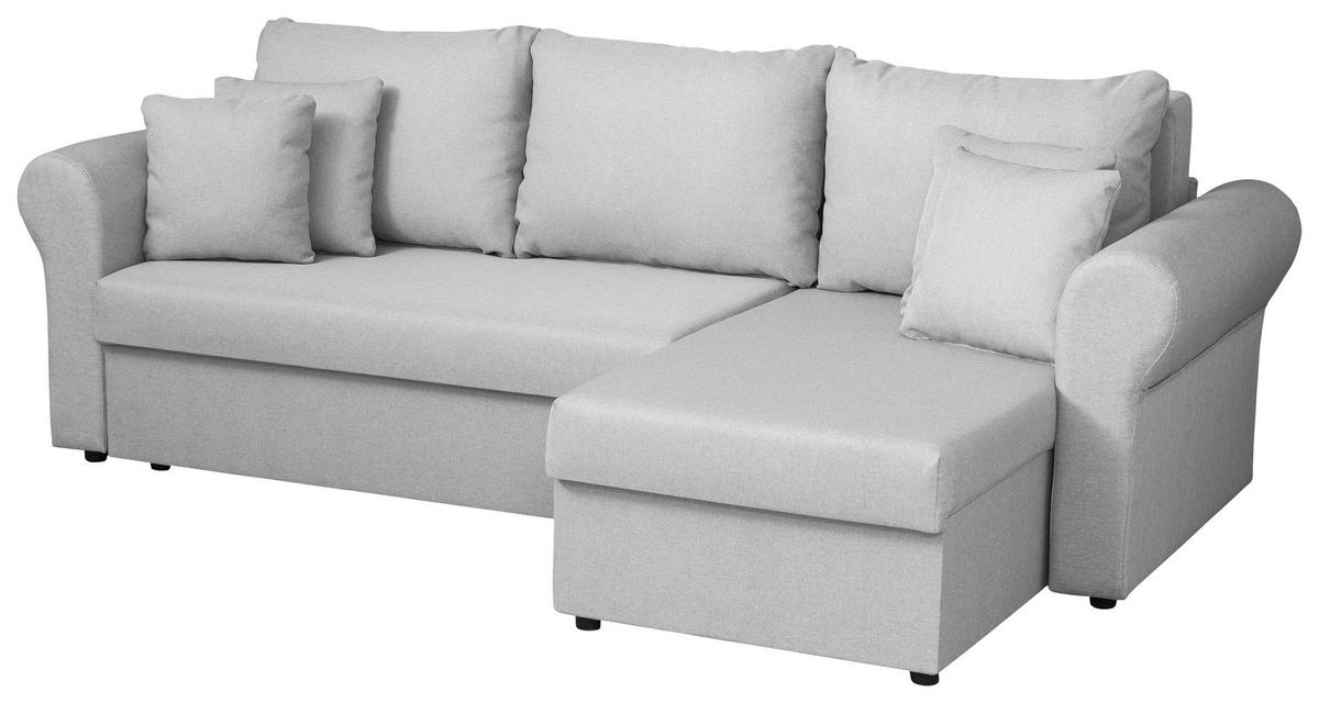 ECKSOFA in Flachgewebe Hellgrau  248/143 cm  - Hellgrau/Schwarz, Design, Kunststoff/Textil (248/143cm) - P & B