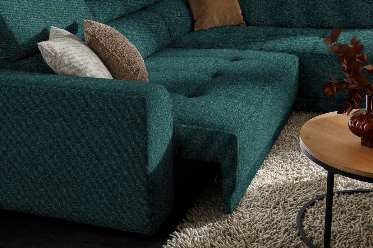 ECKSOFA in Struktur Petrol  284/205 cm  - Petrol/Schwarz, Design, Kunststoff/Textil (284/205cm) - Xora
