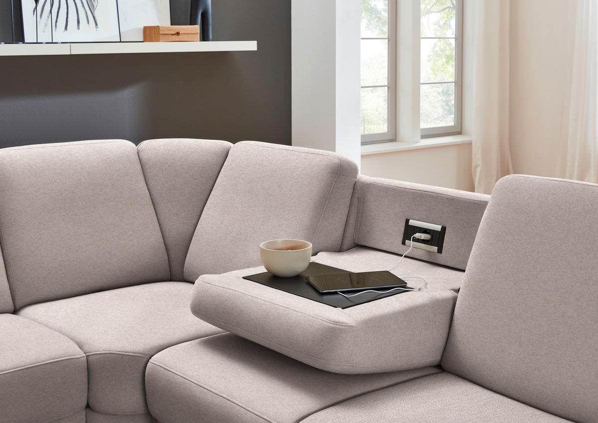 ECKSOFA  in Flachgewebe Rosa  269/287 cm  - Schwarz/Rosa, KONVENTIONELL, Textil/Metall (269/287cm) - Beldomo System