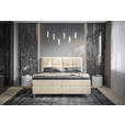 BOXBETT 140/200 cm,  in Beige, gepolstertes Kopfteil, Bettkasten, Topper, H3 = fest  - Chromfarben/Beige, Design, Holz/Holzwerkstoff (140/200cm) - Esposa