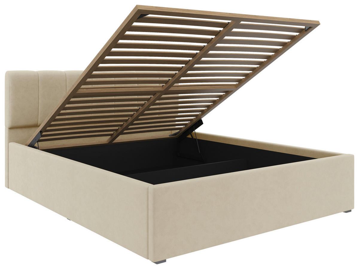 POLSTERBETT 160/200 cm  in Creme  - Creme/Schwarz, Design, Holz/Kunststoff (160/200cm) - Stylife