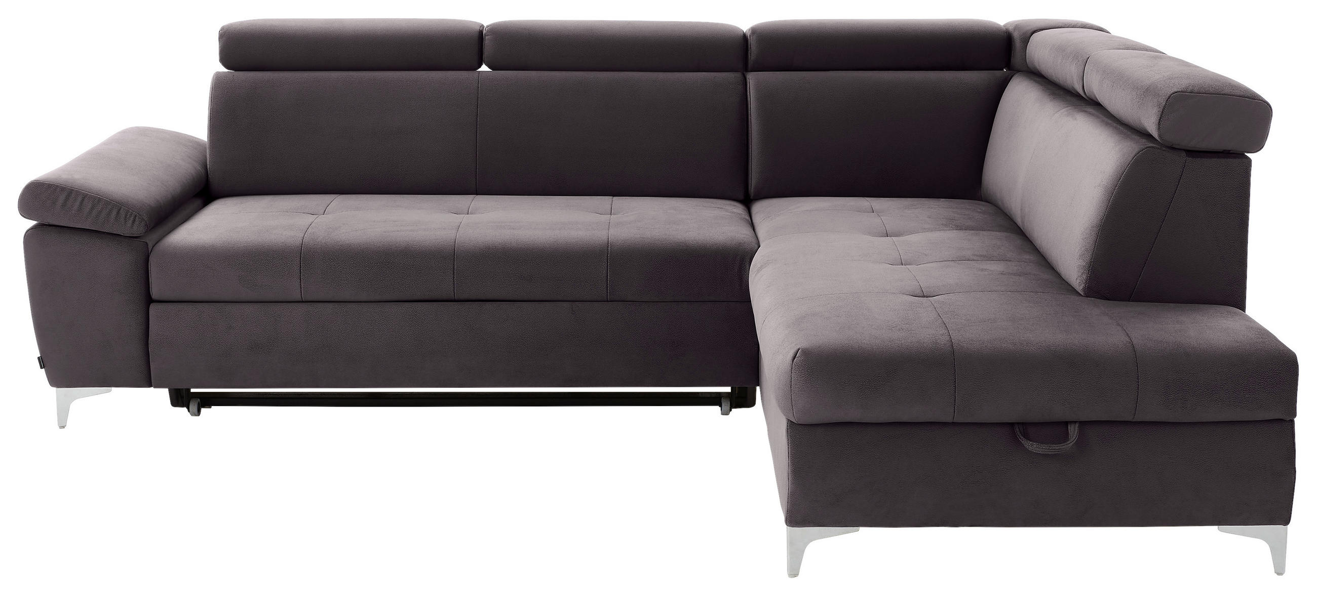 ECKSOFA  in Samt Grau  - Chromfarben/Grau, KONVENTIONELL, Textil/Metall (271/206cm) - Carryhome