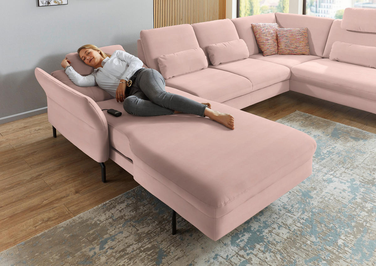 WOHNLANDSCHAFT in Velours Rosa  - Schwarz/Rosa, Design, Textil/Metall (179/335/220cm) - Beldomo System