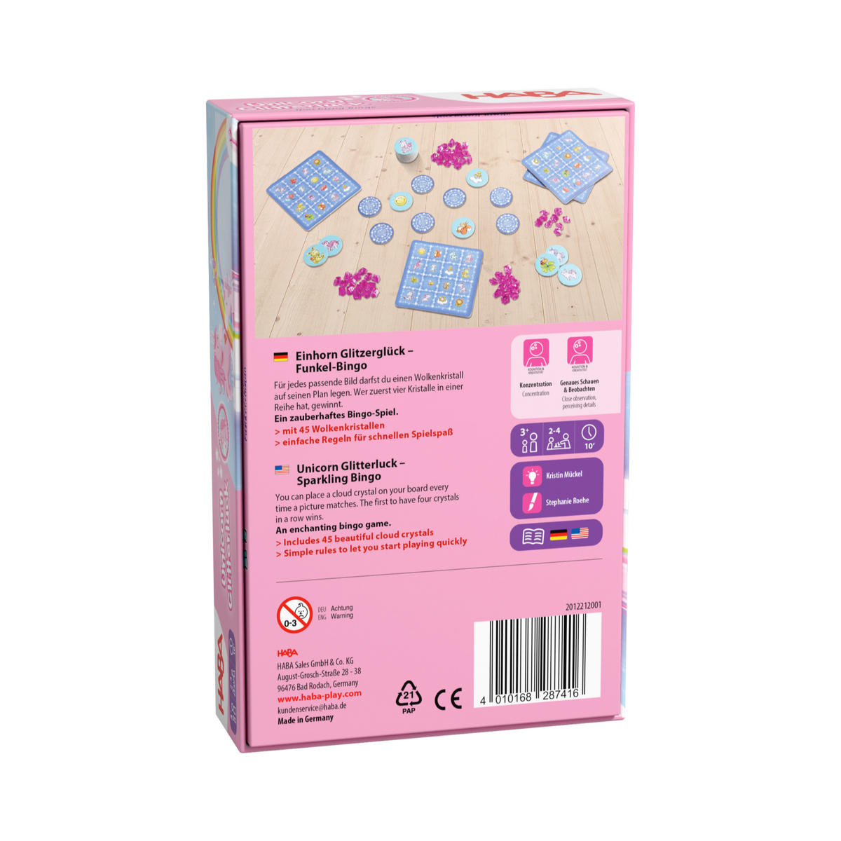 BRETTSPIEL Einhorn Glitzerglück  - Pink, Basics, Karton/Holz (17,8/11,3/3,9cm) - Haba