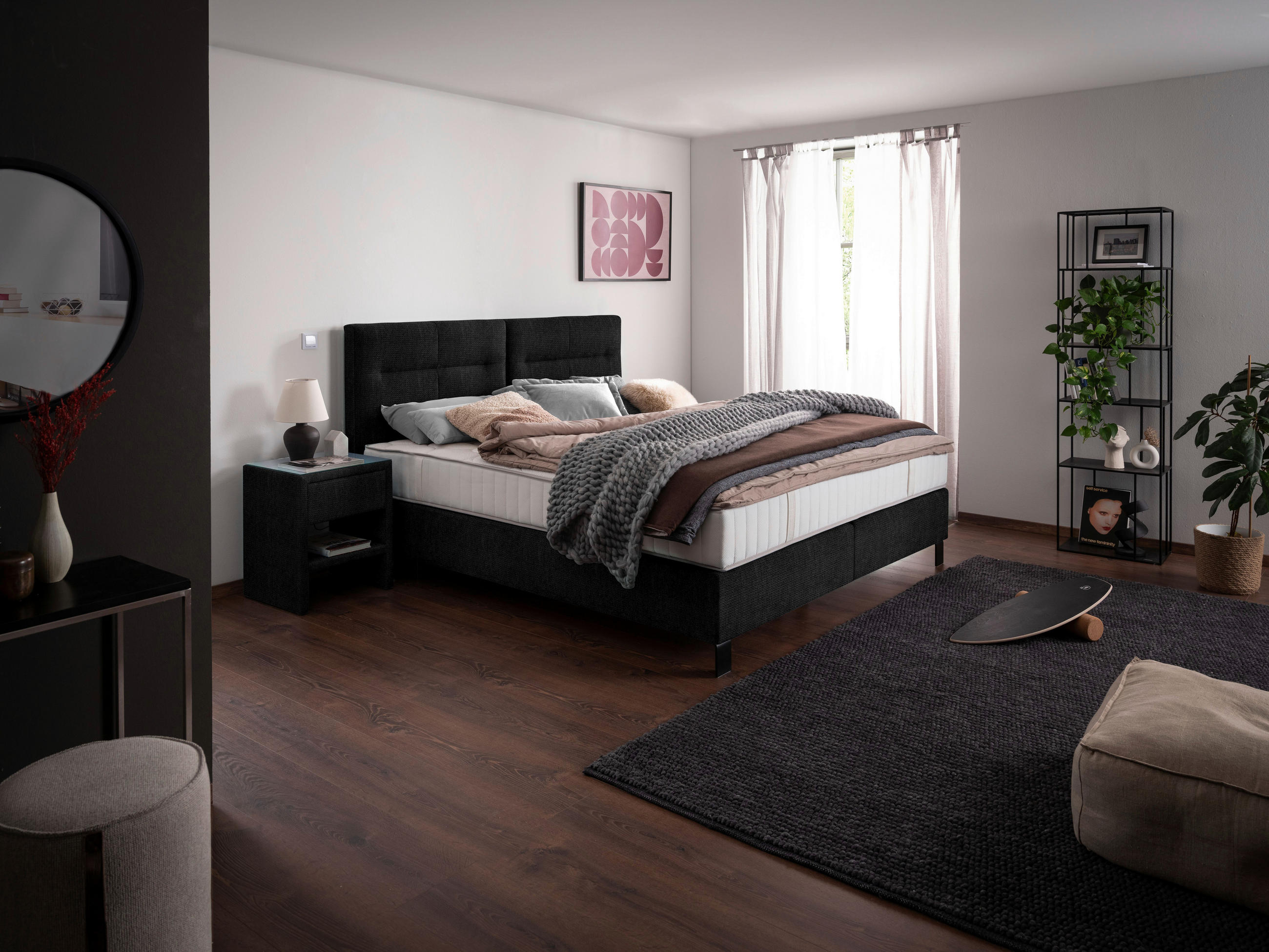 BOXSPRINGBETT 180/220 cm  in Graphitfarben  - Schwarz/Graphitfarben, KONVENTIONELL, Textil/Metall (180/220cm) - Esposa