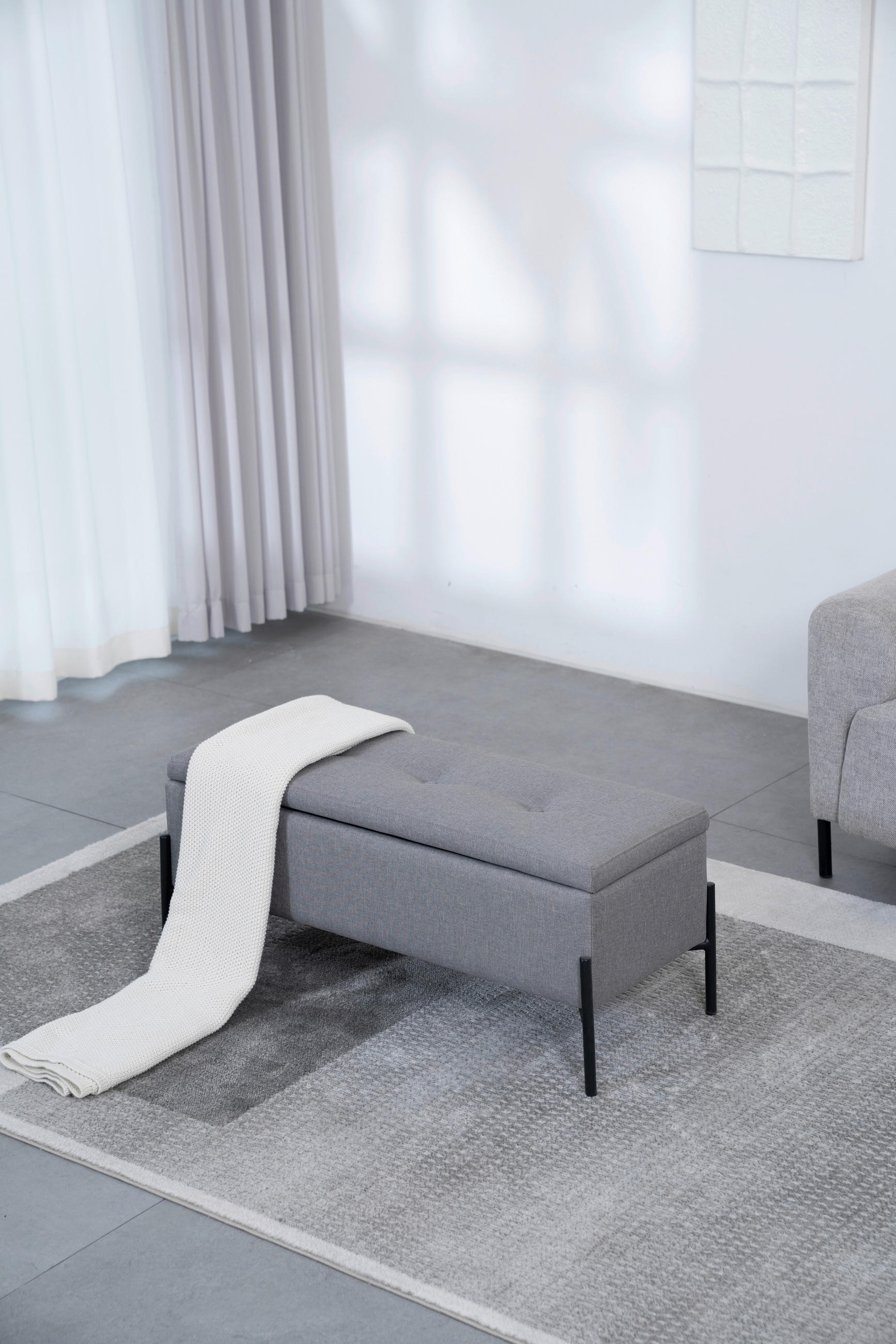 GARDEROBENBANK - Hellgrau/Schwarz, Design, Textil/Metall (95/41.5/37cm) - MID.YOU