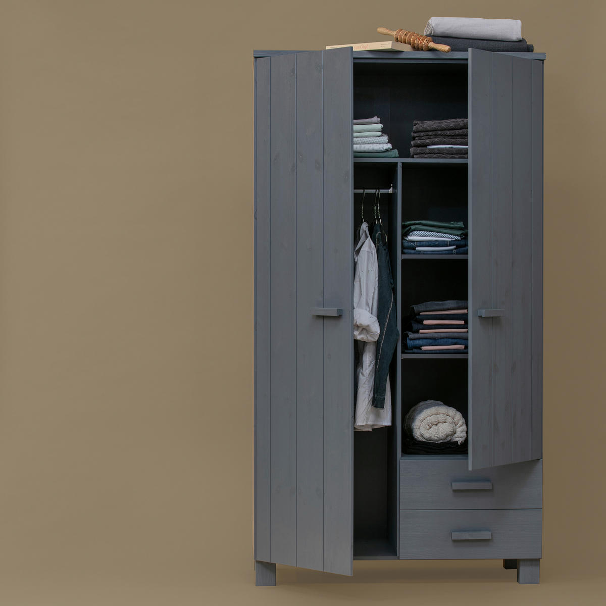 GARDEROBENSCHRANK Dennis  in 111/202/55 cm  - Dunkelgrau, Design, Holz/Holzwerkstoff (111/202/55cm) - Livetastic