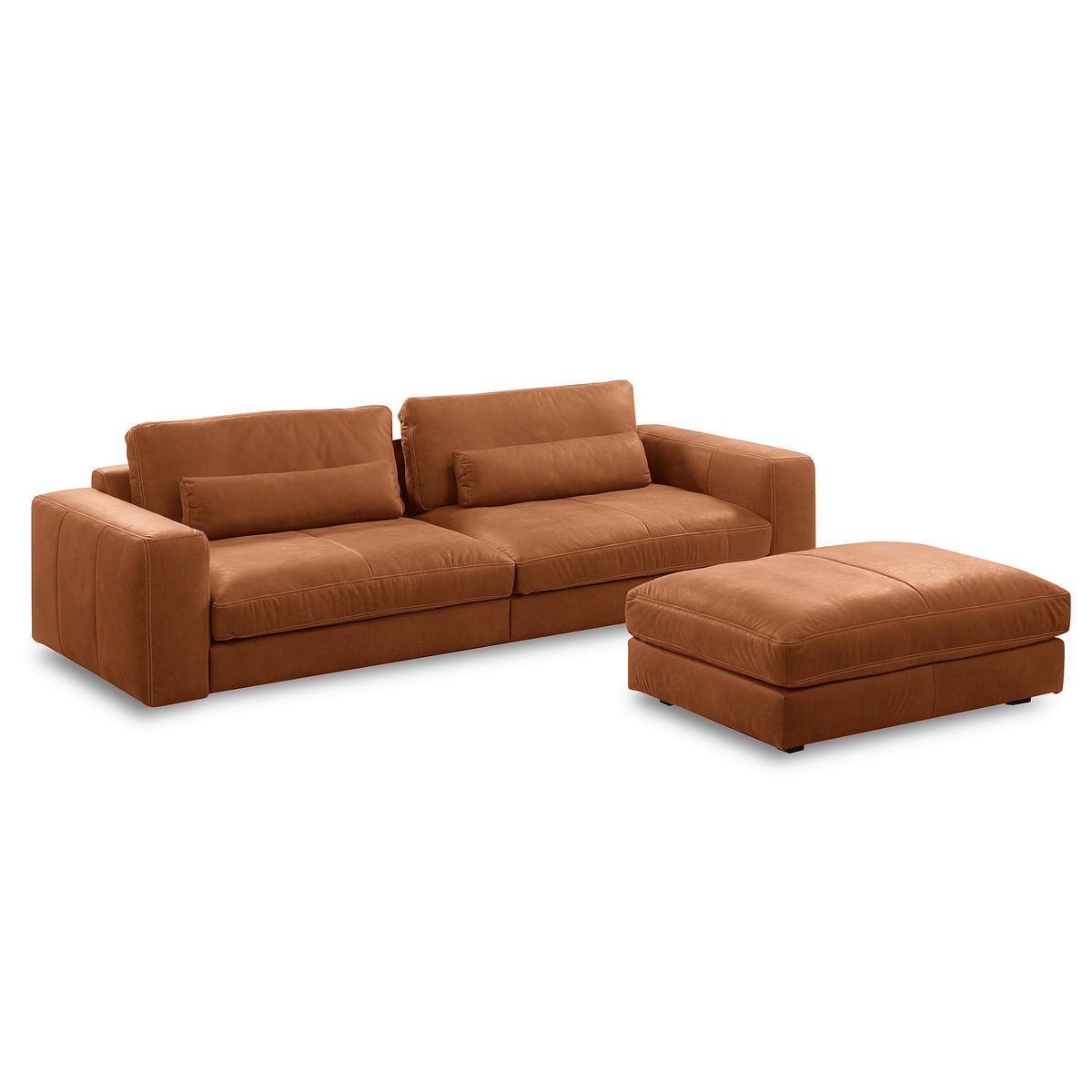 HOCKER in Leder Karamell  - Beige/Karamell, Design, Leder/Kunststoff (123/45/93cm) - Livetastic