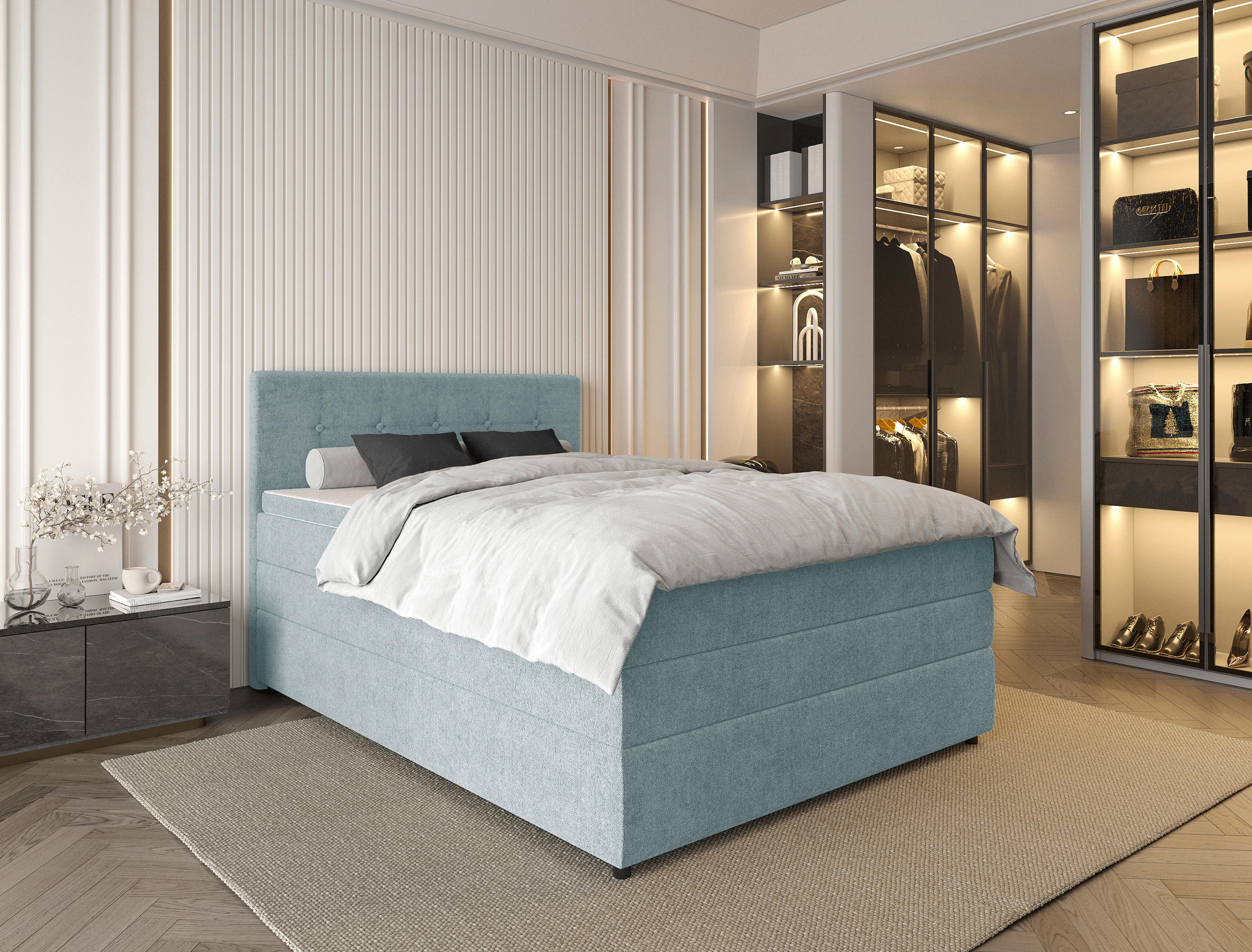 BOXSPRINGBETT 140/200 cm  in Hellblau  - Schwarz/Hellblau, KONVENTIONELL, Kunststoff/Textil (140/200cm) - Carryhome