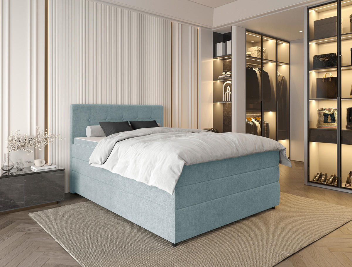 BOXSPRINGBETT 140/200 cm  in Hellblau  - Schwarz/Hellblau, KONVENTIONELL, Kunststoff/Textil (140/200cm) - Carryhome