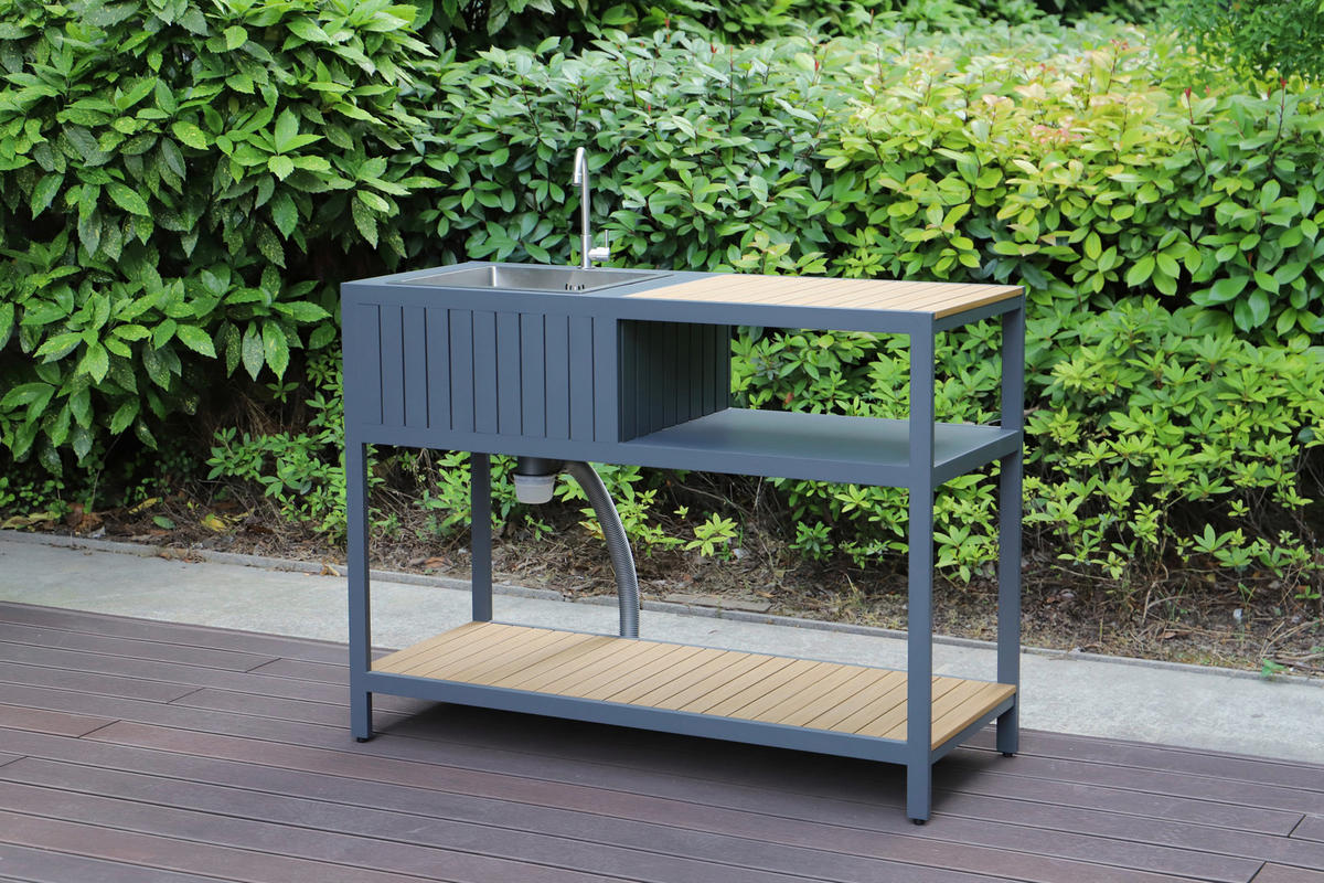 OUTDOORKÜCHE - Anthrazit/Teakfarben, MODERN, Kunststoff/Metall (127/95/50cm) - Ambia Garden