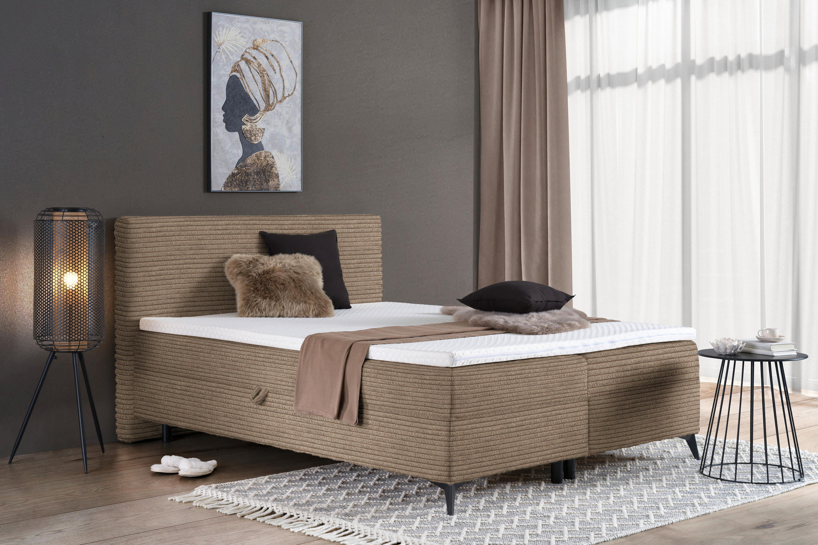 BOXBETT 160/200 cm  in Hellbraun  - Hellbraun/Schwarz, Design, Holz/Holzwerkstoff (160/200cm) - Xora