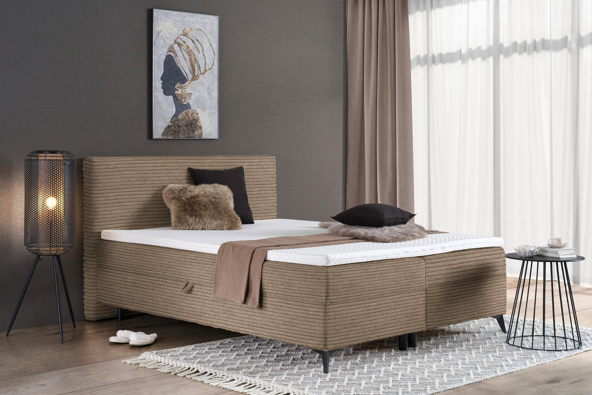 BOXBETT 180/200 cm  in Hellbraun  - Hellbraun/Schwarz, Design, Holz/Holzwerkstoff (180/200cm) - Xora