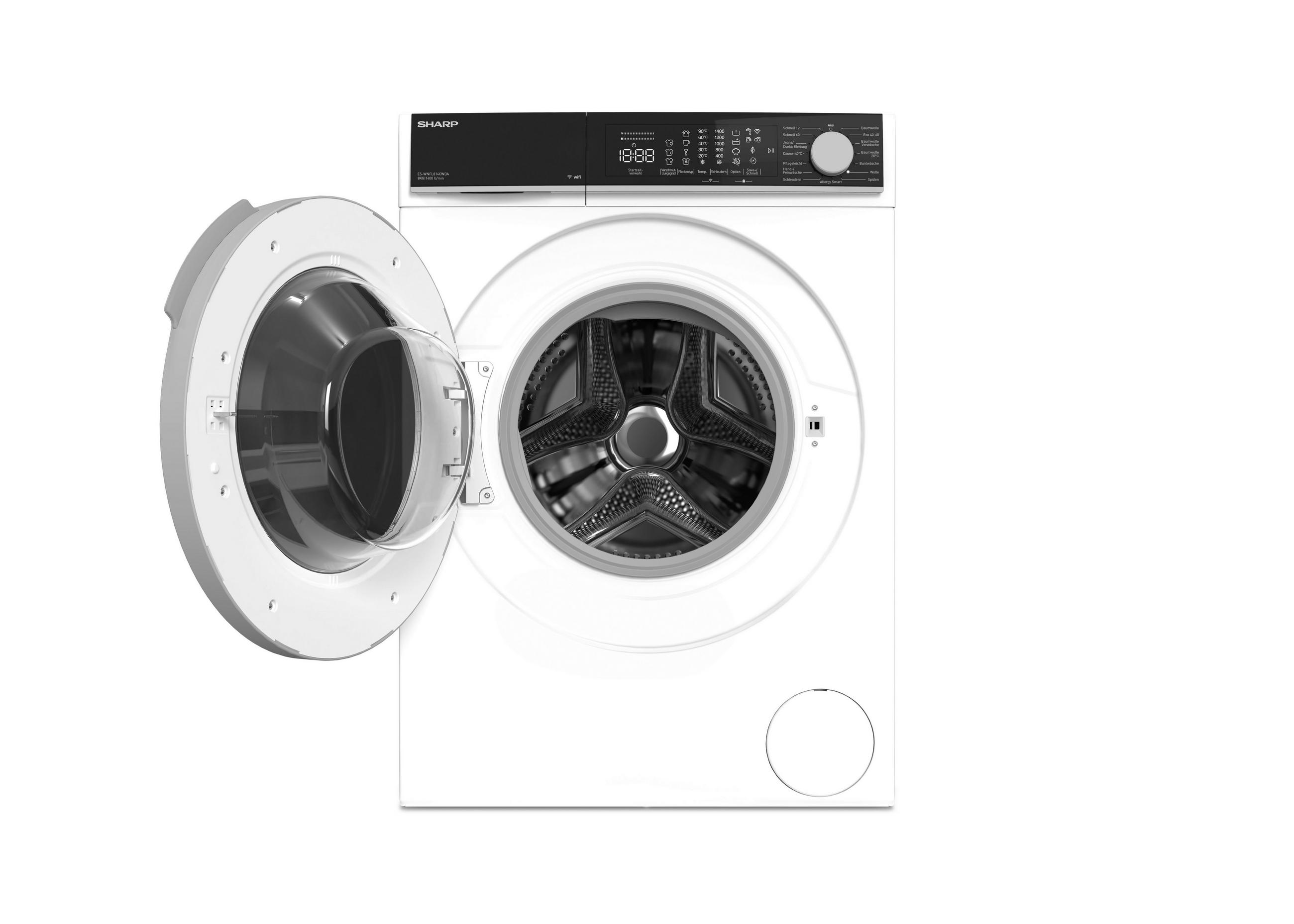 WASCHMASCHINE ES-WNFL814CWDA-DE  - Weiß, Basics, Glas/Kunststoff (60/85/56cm) - Sharp