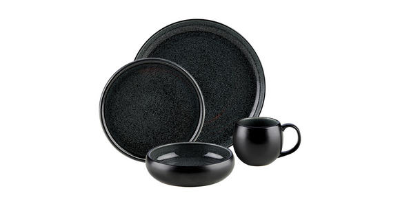 KOMBISERVICE Schwarz 16-teilig Faro Black - Schwarz, Design, Keramik - Novel