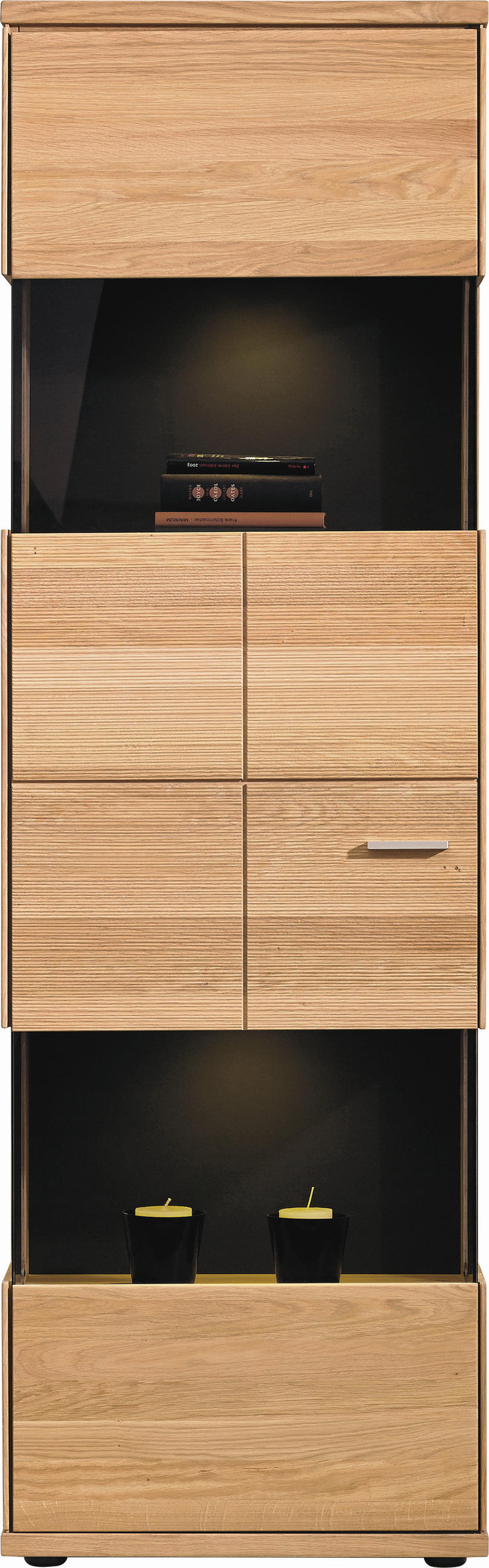 VITRINE Portland in massiv Eiche   - Silberfarben/Schwarz, Design, Glas/Holz (63/200/40cm) - Musterring