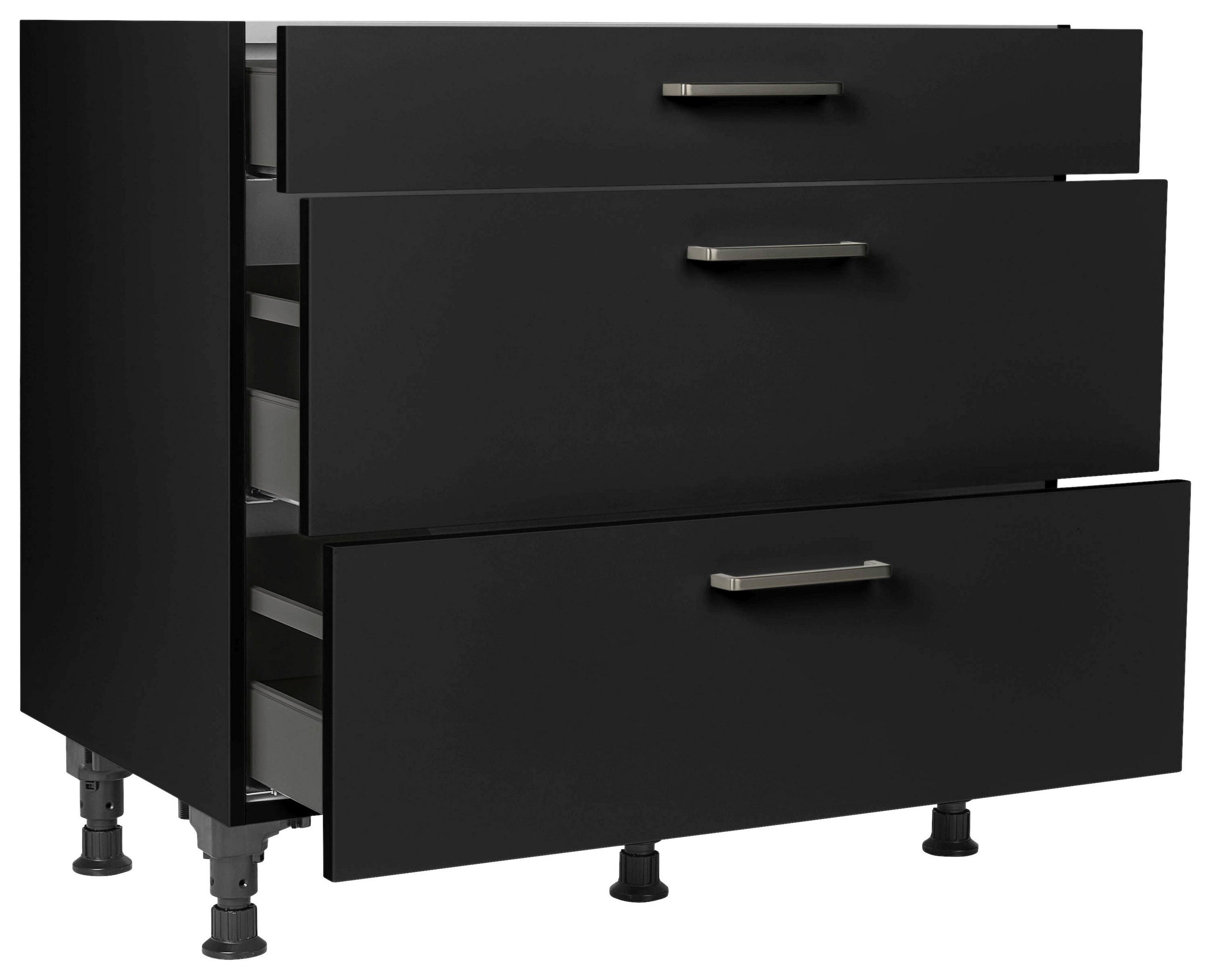 SCHUBKASTENUNTERSCHRANK 90/87/56 cm  in Schwarz  - Edelstahlfarben/Schwarz, MODERN, Holzwerkstoff/Metall (90/87/56cm) - Nobilia