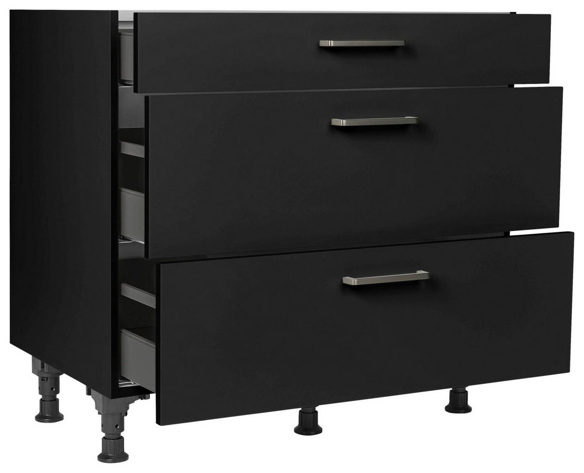 SCHUBKASTENUNTERSCHRANK 90/87/56 cm  in Schwarz  - Edelstahlfarben/Schwarz, MODERN, Holzwerkstoff/Metall (90/87/56cm) - Nobilia