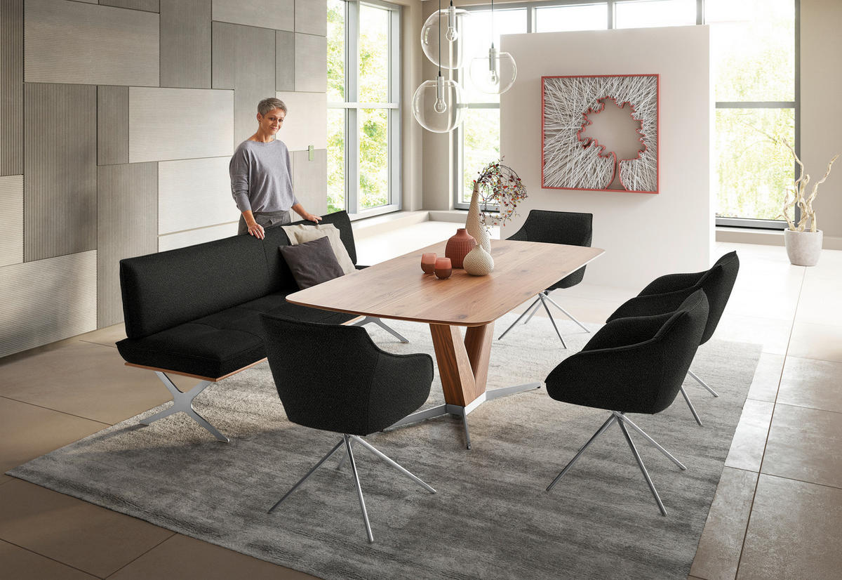 SITZBANK in Holz, Textil Anthrazit, Nussbaumfarben, Nickelfarben  - Edelstahlfarben/Anthrazit, Design, Holz/Textil (214/88/66cm) - Koinor