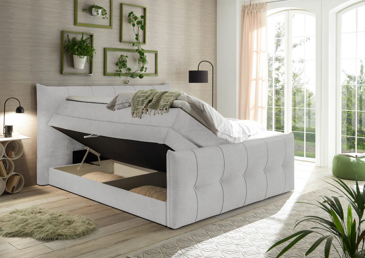 BOXSPRINGBETT 180/200 cm  in Hellgrau  - Hellgrau/Schwarz, Basics, Holzwerkstoff/Kunststoff (180/200cm) - Esposa