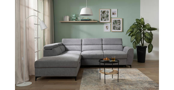 ECKSOFA Grau Velours Bettkasten, Schlaffunktion, Rücken echt, Kopfteilverstellung, Liegefläche im Originalstoff  - Schwarz/Grau, KONVENTIONELL, Textil/Metall (217/255cm) - Carryhome