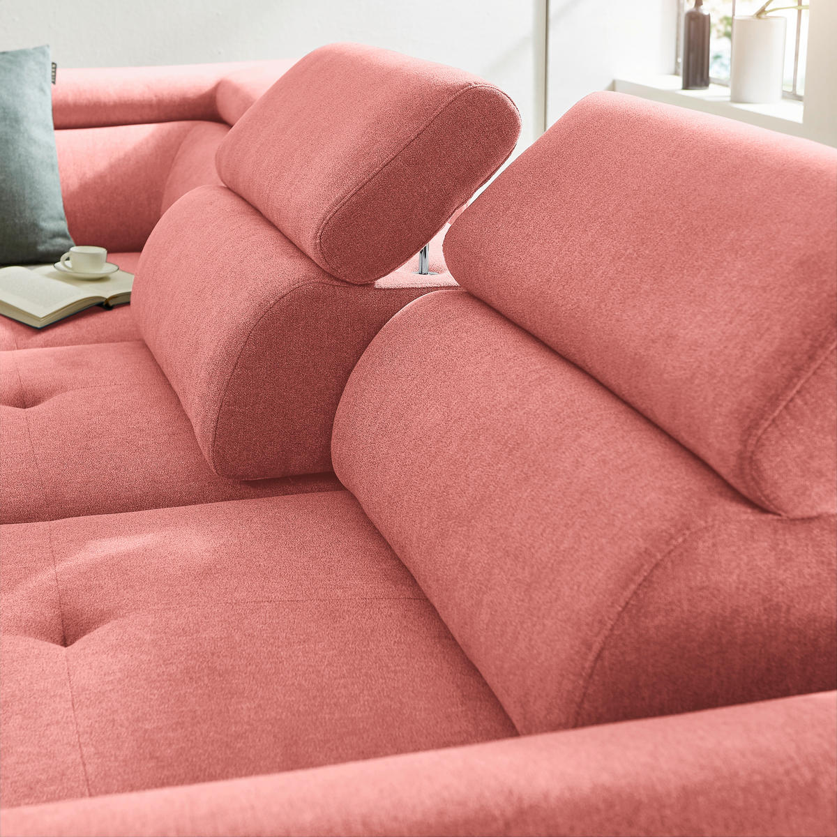 ECKSOFA inkl. Funktion Koralle Webstoff  - Koralle/Schwarz, Design, Textil/Metall (237/277cm) - Stylife