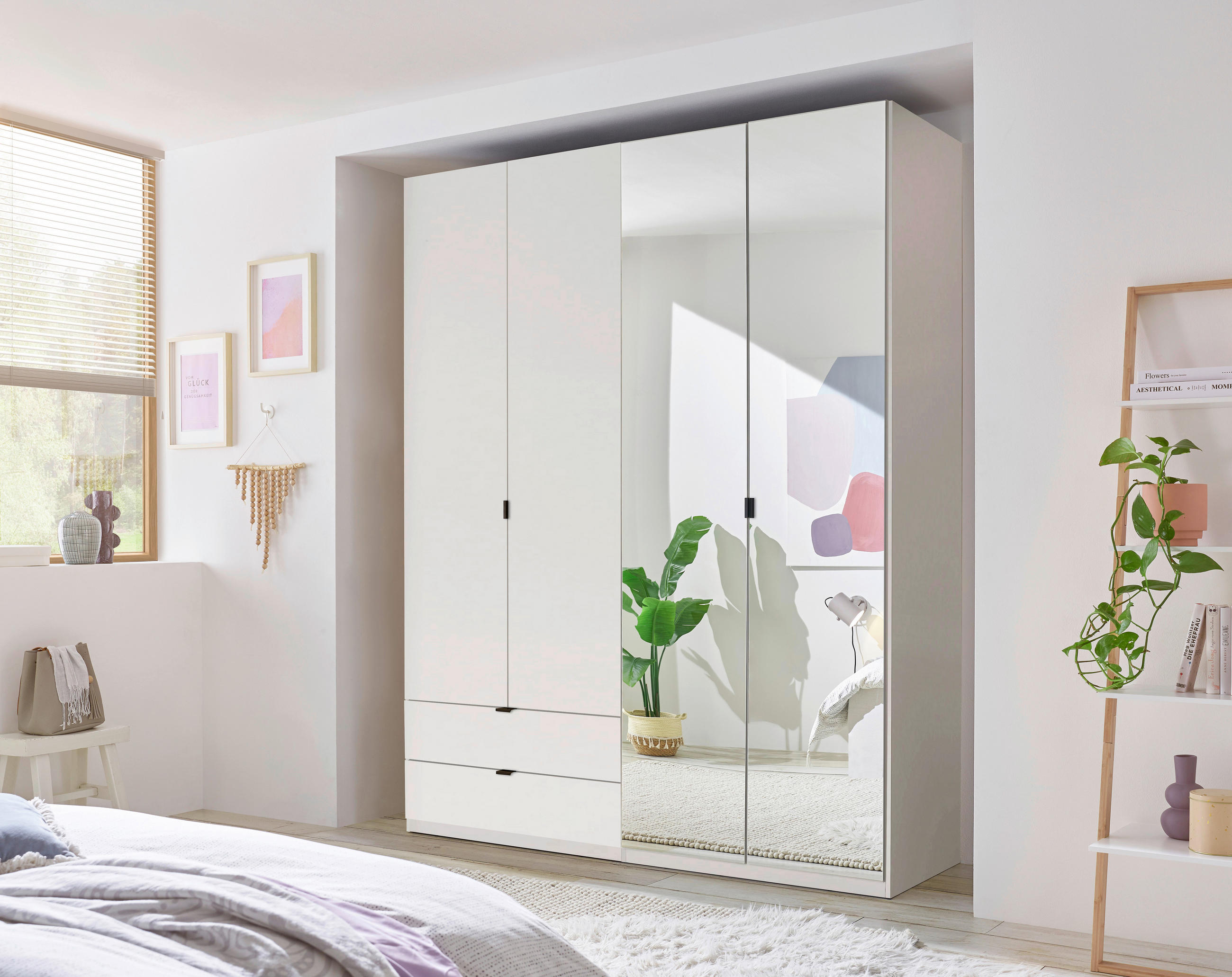 DREHTÜRENSCHRANK 180/225,5/57 cm 4-türig Weiß  - Schwarz/Weiß, KONVENTIONELL, Glas/Holzwerkstoff (180/225,5/57cm) - Xora