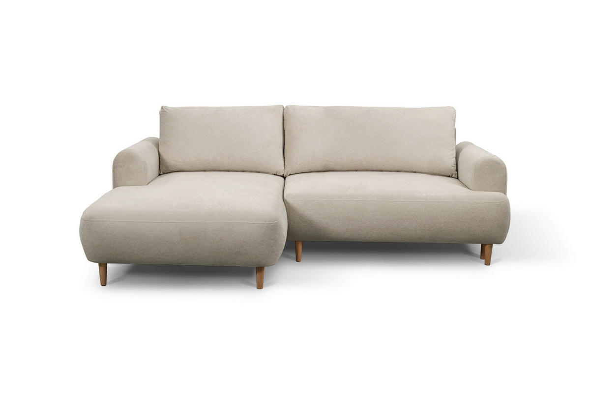 ECKSOFA VIRA Beige Struktur Rückenkissen, Bettkasten, Liegefläche im Originalstoff  - Beige/Naturfarben, Design, Holz/Textil (150/230cm) - MID.YOU