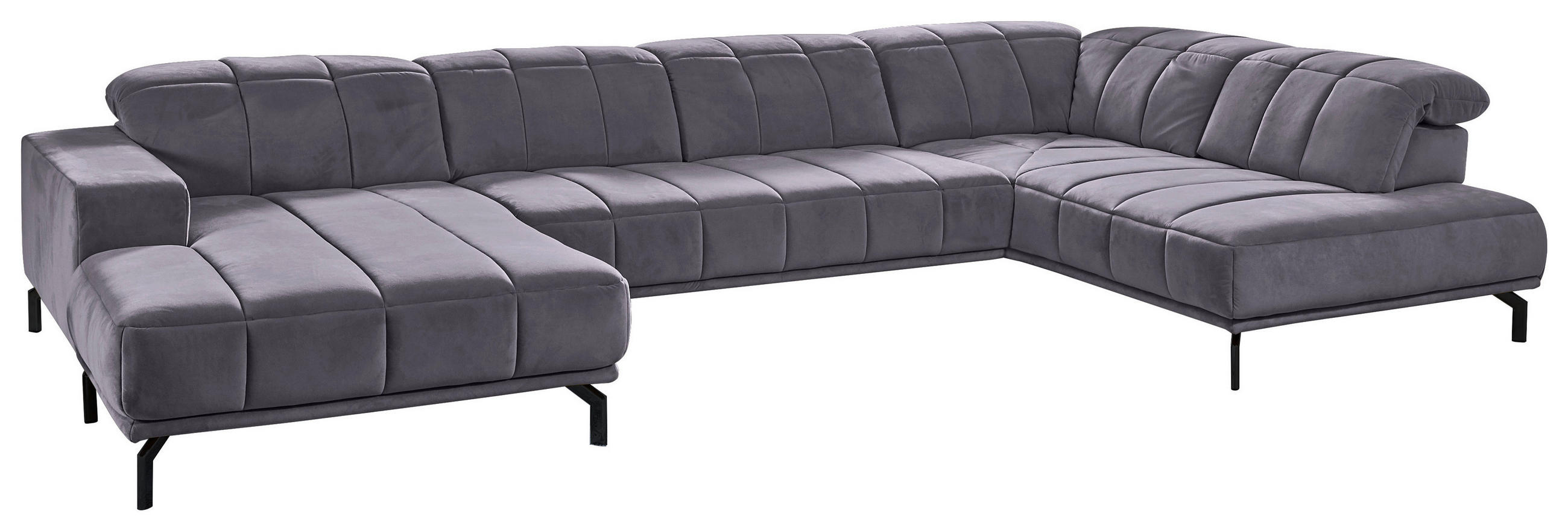WOHNLANDSCHAFT Anthrazit Velours  - Anthrazit/Schwarz, Design, Textil/Metall (195/383/219cm) - Beldomo Style
